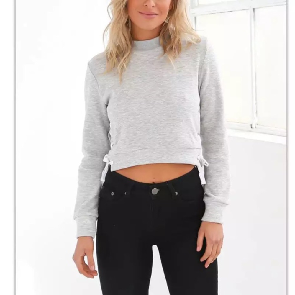 Comfy, Laced-up, Cropped Sweatshirt